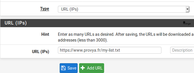 Exemple alias d'URL d'adresses IP - pfSense - Provya