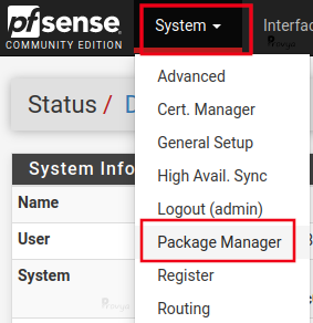 Menu System > Package Manager - pfSense