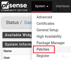 Menu System > Patches - pfSense