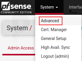 Menu System > Advanced - pfSense - Provya