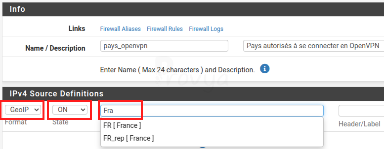 Création d'un alias GeoIP - pfSense - Provya