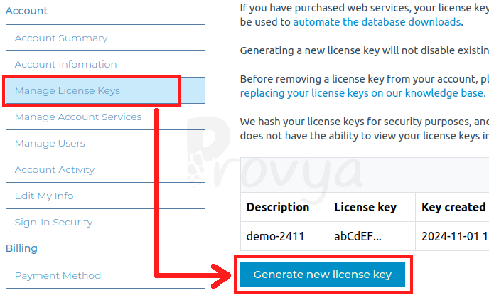 Création clef de licence MaxMind pour pfSense