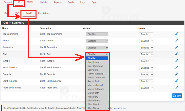 Gestion automatique du filtrage GeoIP - pfSense - Provya