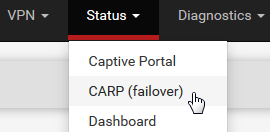 menu Status > CARP (failover) - pfSense